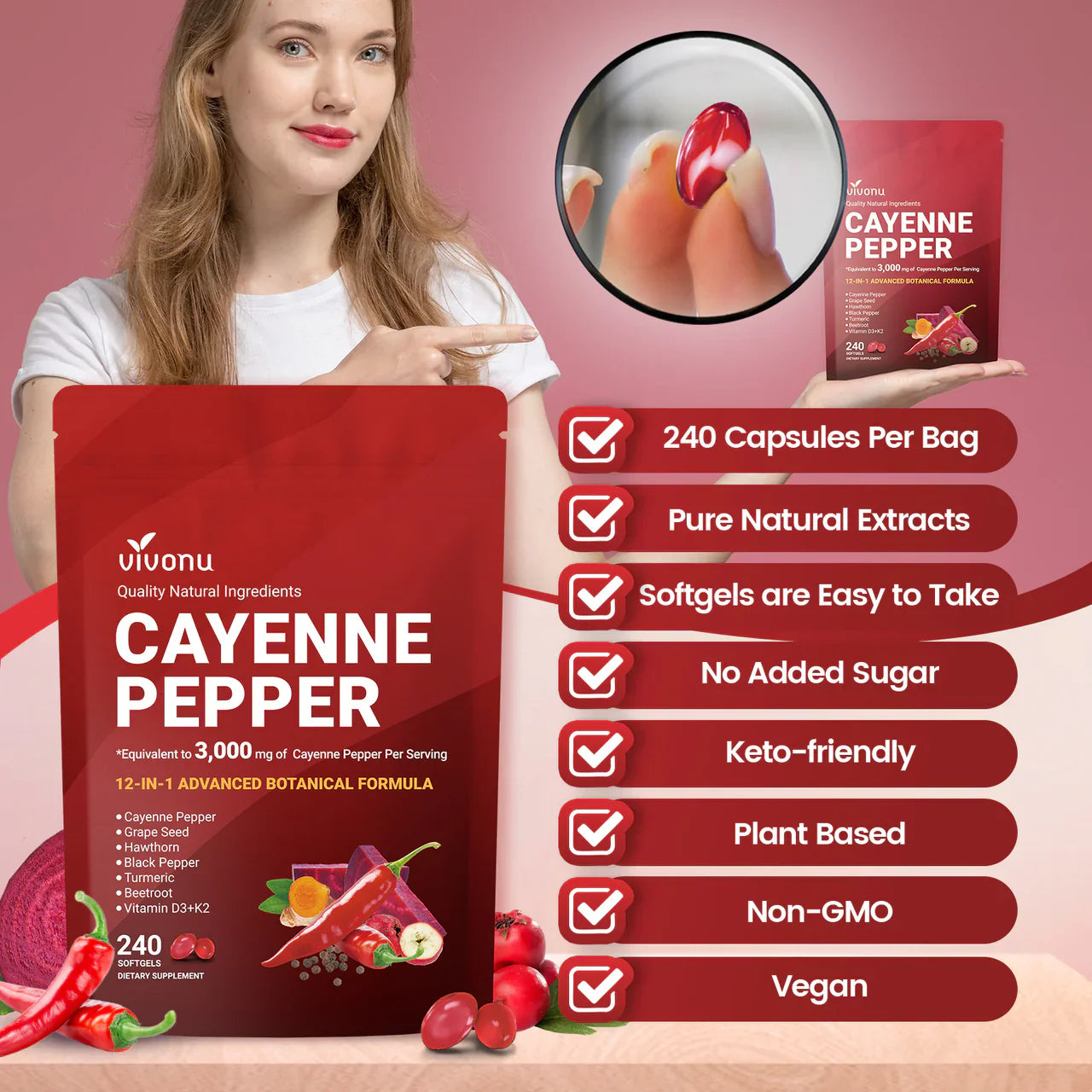 Cayenne Pepper Softgels Supplement, Supports Leg Vein