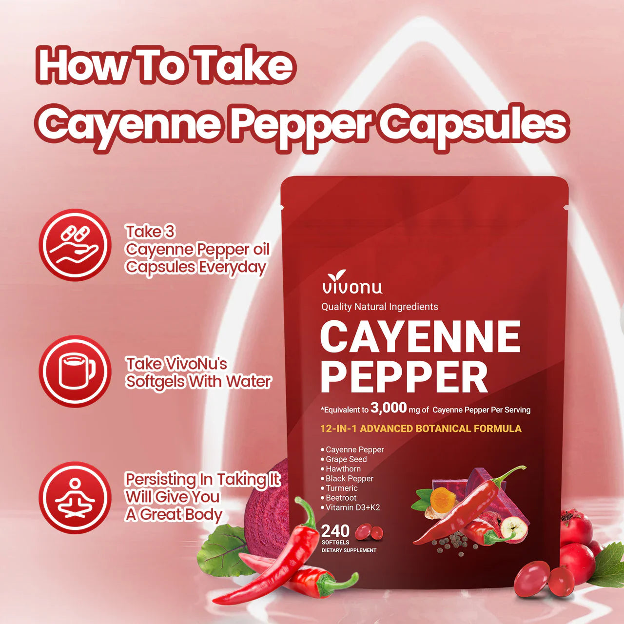 Cayenne Pepper Softgels Supplement, Supports Leg Vein